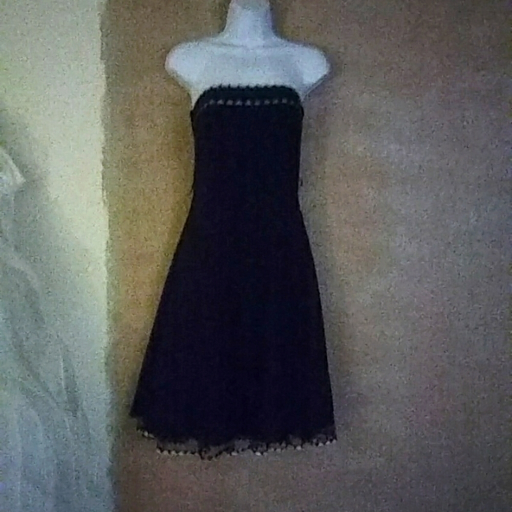 Black Dress with black lined pocka dot lace bottom and Mid